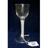 Air twist wine glass with bell bowl and double series opaque twist stem on plain foot, 6" high