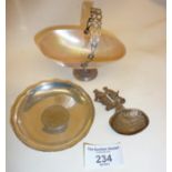 1907 silver and mother-of-pearl salt dish with pierced handle. Hong Kong Sterling silver coin