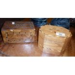 Inlaid tea caddy and a Tunbridgeware collection box