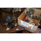 Assorted metalware etc including horse brasses