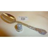 Charles Horner silver thimble hallmarked for Chester 1893, and a Sagittarius Sterling silver spoon