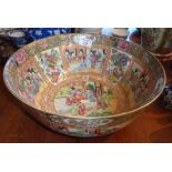 Large 19th c. Chinese Canton punch bowl with famille rose figures panels, 33cm diameter