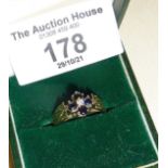 9ct gold diamond and sapphire ring, approx. 2.5g and UK size L-M