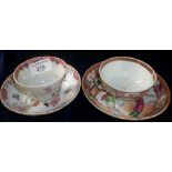18th c. Chinese famille rose tea bowl and saucer (chips to rim) and a similar cup and saucer (