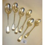 Sterling silver set of six fiddle dessert spoons. Hallmarked for Sheffield 1918, Mappin & Webb,