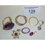 9ct gold jewellery inc. Russian wedding ring (approx 3.5g), 9ct ring set with large amethyst,