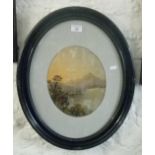 19th c. Grand Tour oil on card of Italian lake scene in oval frame