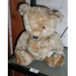 Chiltern mohair bear with original velveteen pads and black plastic nose, c.1950s, 14" tall