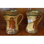 Two Royal Doulton "Watchman - what of the night?" jugs. Rgd.no. 383665 & 383666 - designer C.J. Noke