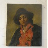 20th c. portrait in oils of Spanish peasant man attributed to William Merritt CHASE (1849-1916), 24"