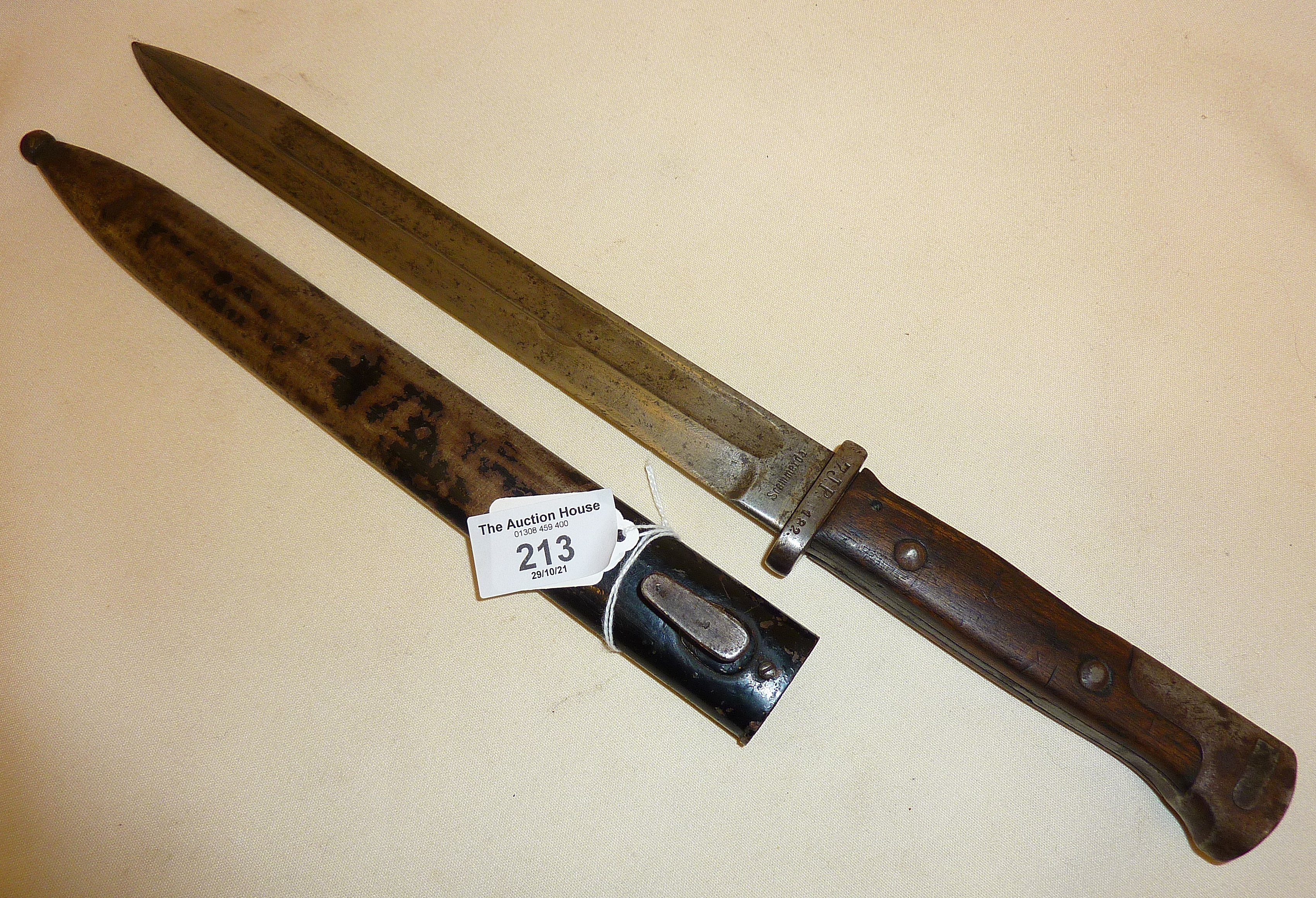 German 1884 pattern, c. WW1 bayonet Seitengewehr. Marked as Soemmerda 7.J.P.182, and measuring