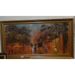 Continental street scene at night with figures and hansom cabs, signed Glenn