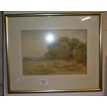 Victorian watercolour landscape with deer and pond monogrammed JP or IP and dated 1892