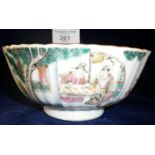 Fine Chinese famille rose fluted figures bowl, seal mark, 12cm diameter