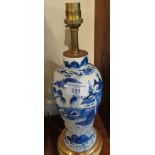 19th c. Chinese blue and white landscape vase, lamped, 34cm high inc. fitting and stand