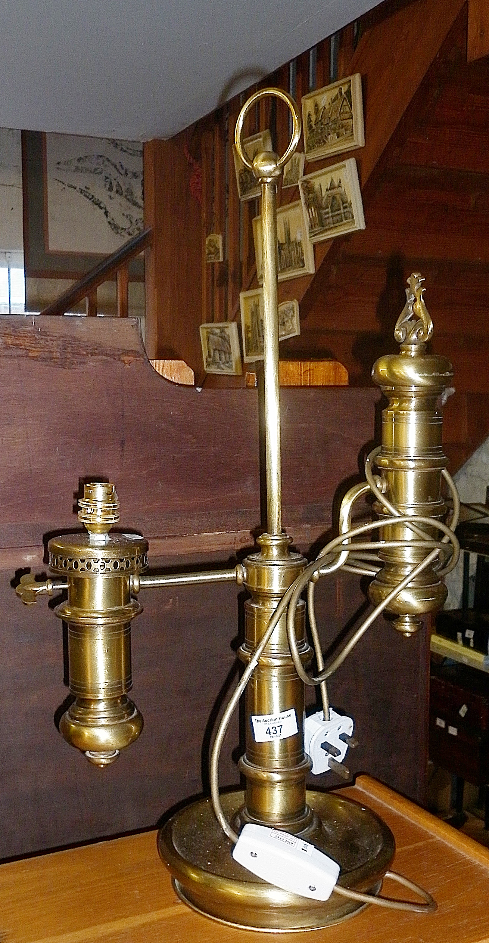 Large brass antique style table lamp