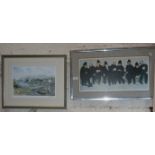 Modern framed Lawson Wood print of policemen having mugs of tea, and a colour print of Plockton