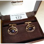 9ct gold and amethyst vintage cufflinks in case, weight approx. 8g