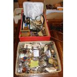 Two boxes of vintage costume jewellery and ornaments