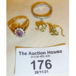 Two 9ct gold dress rings, and a pair of 9ct gold earrings, approx. 4.5g