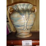 1930's Burleigh ware tube lined two-handled vase by Harold Bennett, 6" tall