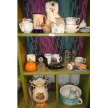 Large collection of assorted ceramics and glass, inc. Staffordshire dog, chamber pot, scent bottles,