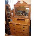 Edwardian satin walnut dressing chest of drawers with triple mirrors and small drawers