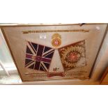 Embroidered silk picture of the flags and crest of the Northumberland Fusiliers, being a