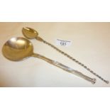 Heavy, large Arts & Crafts hammered silver spoon hallmarked for London 1899, and another long