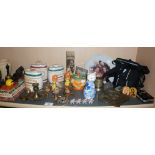 Collection of various china and other ornaments, inc. three Wade whisky barrels, a Spice Girl