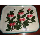 Wemyss pottery tray with cherries decoration, 10" x 8", some crazing