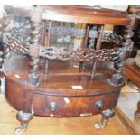 19th c. rosewood Canterbury of oval form with barleytwist uprights and fretwork stretchers above