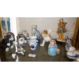 Assorted china ornaments etc., inc. USSR egg cup and a tiger cub, Beswick "Aunt Pettitoes", pair