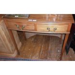 Mahogany bow fronted two drawing hall table on square tapering legs