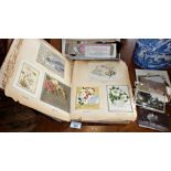 Album of Edwardian greetings cards and photographs, a collection of embroidered and printed