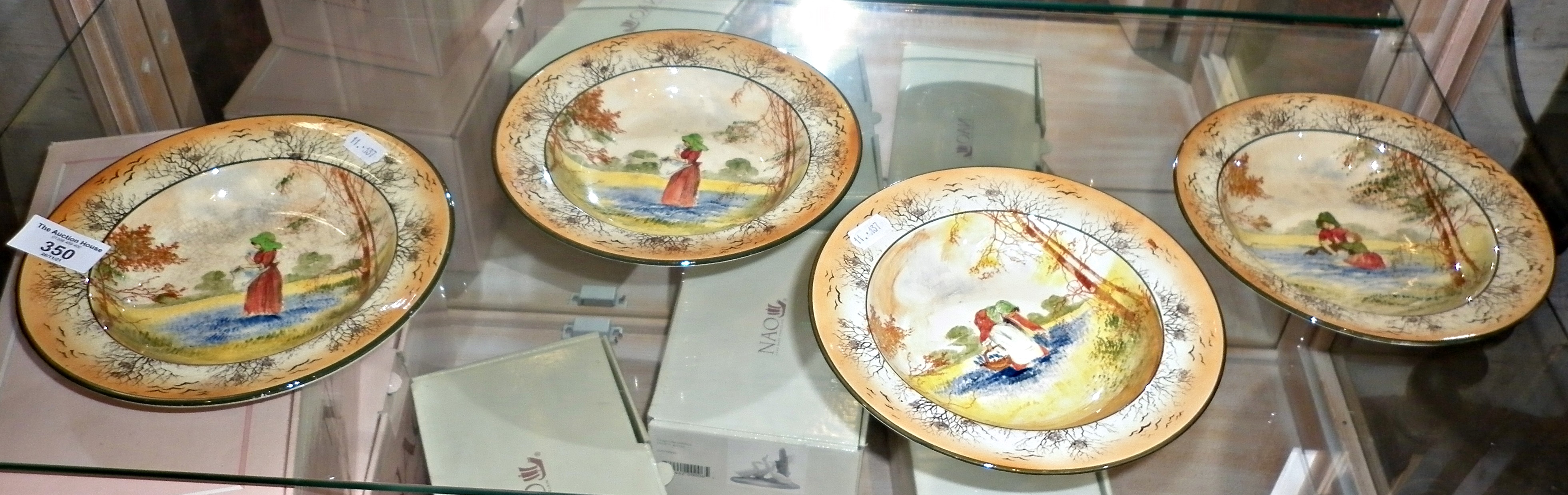 Set of four Royal Doulton "The Bluebell Gatherers" bowls, c. 1915