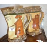 Two Royal Doulton "Watchman - what of the night?" jugs. Rgd. No. 383665 and 383666 - designer C.J.