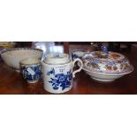 18th c. Worcester large dry mustard pot, cup and other items