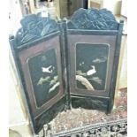 Two-fold Japanese lacquer screen with mother of pearl bird decoration