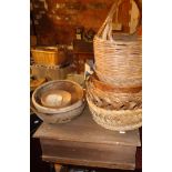 Wooden box with wooden bowls and several baskets