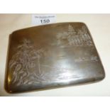 Chinese engraved silver cigarette case marked WN - measuring approx. 10cm across and weight 132g.