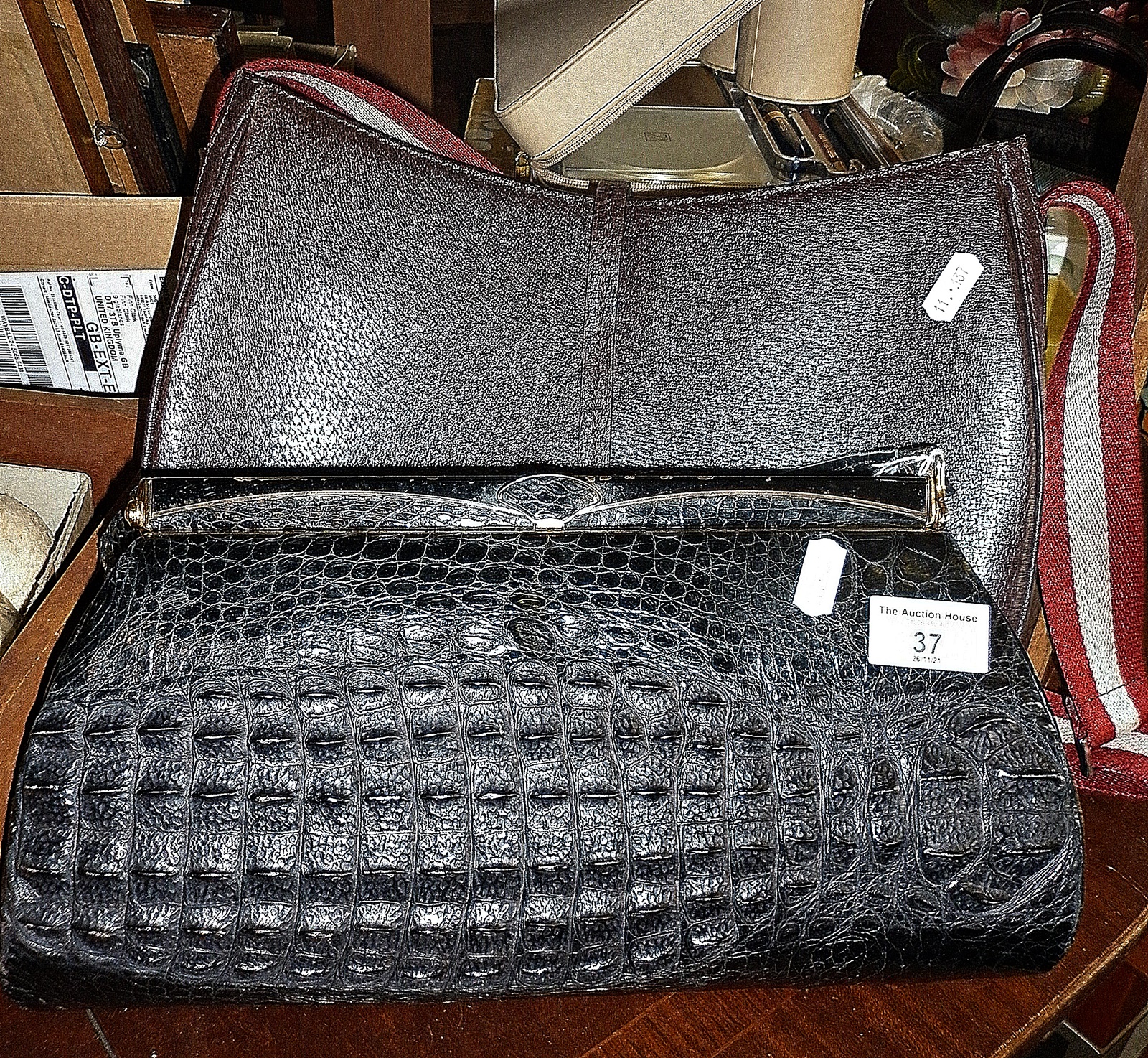 Vintage black crocodile handbag and a Bally shoulder bag - sold for Mencap