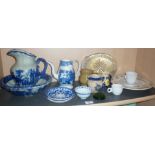 Assorted china, inc. blue and white jug and basin, Chinese saucer, Quimper type plate and others