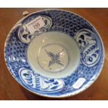 Chinese blue and white bowl with calligraphy decoration under rim, 18cm