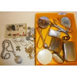 Antique jewellery including an engraved locket, brooches, earrings, trinket pots, inc. a Weymouth