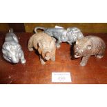 Two small Black Forest carved wood bears and pair of metal lions