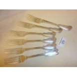 Set of 6 Sterling silver fiddle thread pattern table forks, hallmarked for London 1870, maker GA.