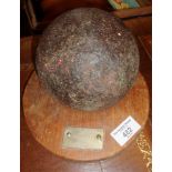 Mounted 18 pdr cannonball on wooden stand with plaque "Whitehall Shipyard Trophy" (Whitby, Yorkshire