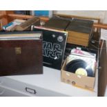 Assorted vinyl LP's and singles and a National Panasonic record deck with speakers