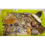 Assorted silver and silver plated white metal miniature figurines, jewellery, etc.